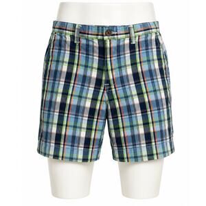 Abercrombie Flat Front Men's Plaid Shorts - Blue/Green - Size Large
